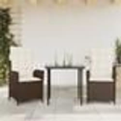 vidaXL Ensemble à manger de jardin 3 pcs et coussins marron poly rotin