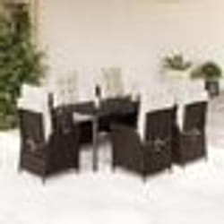 vidaXL Ensemble à manger de jardin et coussins 7 pcs marron rotin