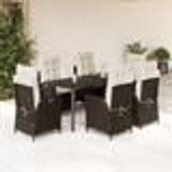 vidaXL Ensemble à manger de jardin et coussins 7 pcs marron rotin