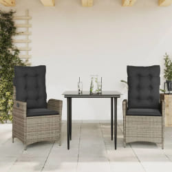 vidaXL Ensemble à manger de jardin 3 pcs coussins gris résine tressée