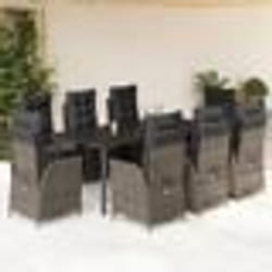 vidaXL Ensemble à manger de jardin 9 pcs coussins gris résine tressée
