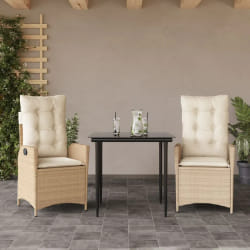 vidaXL Ensemble à manger de jardin et coussins 3 pcs Beige poly rotin