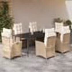 vidaXL Ensemble à manger de jardin et coussins 7 pcs beige poly rotin