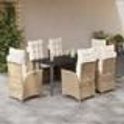 vidaXL Ensemble à manger de jardin et coussins 7 pcs beige poly rotin