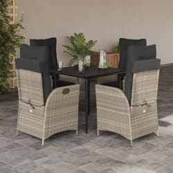 vidaXL Ensemble à manger de jardin et coussins 5 pcs gris clair rotin