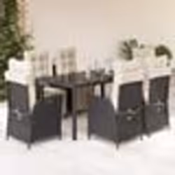 vidaXL Ensemble à manger de jardin coussins 7pcs Noir Résine tressée