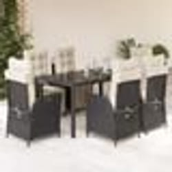 vidaXL Ensemble à manger de jardin coussins 7pcs Noir Résine tressée