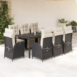 vidaXL Ensemble à manger de jardin 9pcs coussins noir résine tressée