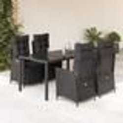 vidaXL Ensemble à manger de jardin coussins 5pcs Noir Résine tressée