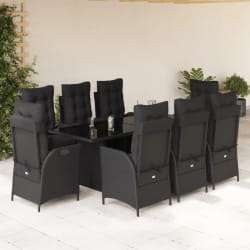 vidaXL Ensemble à manger de jardin 9pcs coussins noir résine tressée