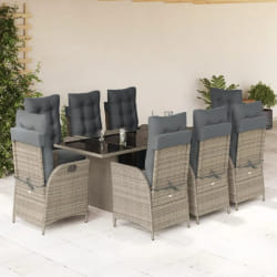 vidaXL Ensemble à manger de jardin 9 pcs coussins gris résine tressée