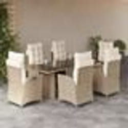 vidaXL Ensemble à manger de jardin et coussins 7 pcs beige poly rotin