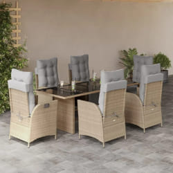 vidaXL Ensemble à manger de jardin coussins 7 pcs mélange beige rotin