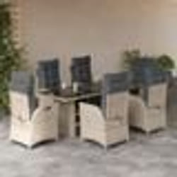 vidaXL Ensemble à manger de jardin et coussins 7 pcs gris clair rotin