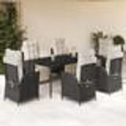 vidaXL Ensemble à manger de jardin coussins 7pcs Noir Résine tressée