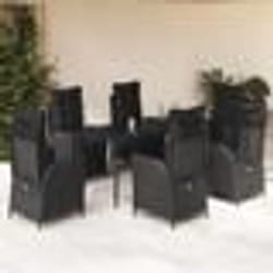 vidaXL Ensemble à manger de jardin coussins 7pcs Noir Résine tressée