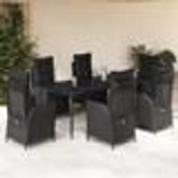 vidaXL Ensemble à manger de jardin coussins 7pcs Noir Résine tressée