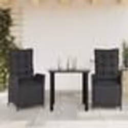 vidaXL Ensemble à manger de jardin avec coussins 3 pcs Noir