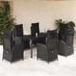 vidaXL Ensemble à manger de jardin coussins 7pcs Noir Résine tressée