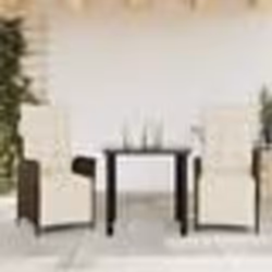 vidaXL Ensemble à manger de jardin 3 pcs et coussins marron poly rotin