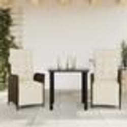 vidaXL Ensemble à manger de jardin 3 pcs et coussins marron poly rotin
