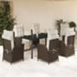 vidaXL Ensemble à manger de jardin et coussins 7 pcs marron rotin