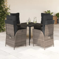 vidaXL Ensemble à manger de jardin 5 pcs coussins gris résine tressée