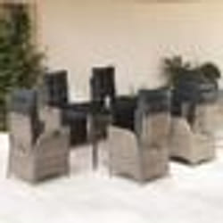 vidaXL Ensemble à manger de jardin et coussins 7 pcs gris rotin