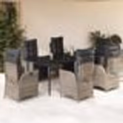 vidaXL Ensemble à manger de jardin et coussins 7 pcs gris rotin