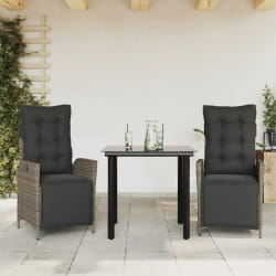 vidaXL Ensemble à manger de jardin 3 pcs coussins gris résine tressée