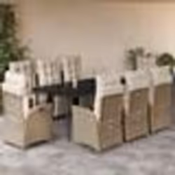 vidaXL Ensemble à manger de jardin et coussins 9 pcs beige Poly rotin