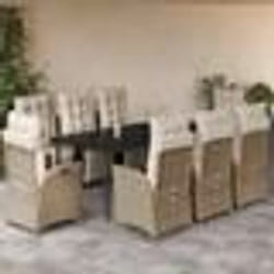 vidaXL Ensemble à manger de jardin et coussins 9 pcs beige Poly rotin
