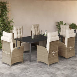 Vidaxl - Ensemble à manger de jardin et coussins 7 pcs beige poly rotin