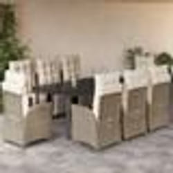 vidaXL Ensemble à manger de jardin et coussins 9 pcs beige Poly rotin