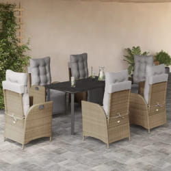 vidaXL Ensemble à manger de jardin coussins 7 pcs mélange beige rotin