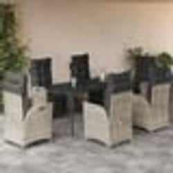 vidaXL Ensemble à manger de jardin et coussins 7 pcs gris clair rotin