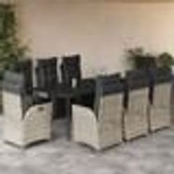vidaXL Ensemble à manger de jardin et coussins 9 pcs gris clair rotin