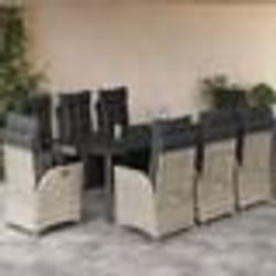 vidaXL Ensemble à manger de jardin et coussins 9 pcs gris clair rotin