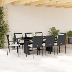vidaXL Ensemble à manger de jardin 9pcs coussins noir résine tressée