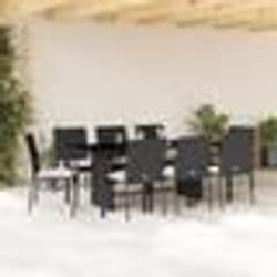 vidaXL Ensemble à manger de jardin 9pcs coussins noir résine tressée