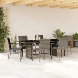 vidaXL Ensemble à manger de jardin et coussins 7 pcs gris rotin