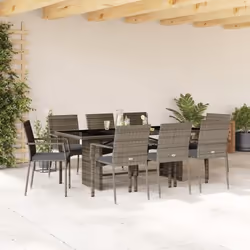 vidaXL Ensemble à manger de jardin 9 pcs coussins gris résine tressée