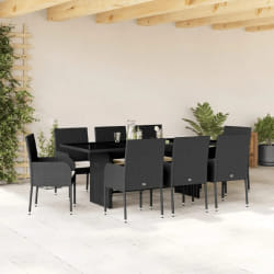 vidaXL Ensemble à manger de jardin 9pcs coussins noir résine tressée