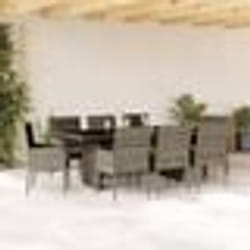 vidaXL Ensemble à manger de jardin 9 pcs coussins gris résine tressée
