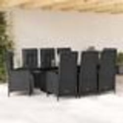 vidaXL Ensemble à manger de jardin 9pcs coussins noir résine tressée