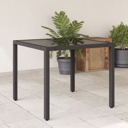 Table de jardin dessus en verre Noir 90x90x75 cm Résine tressée Vidaxl