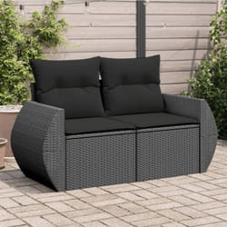 Canapé de jardin avec coussins 2 places noir résine tressée Vidaxl