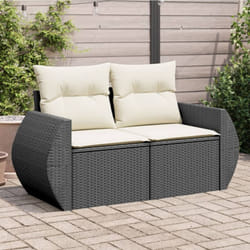 Vidaxl - Canapé de jardin avec coussins 2 places noir résine tressée