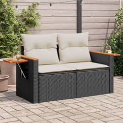 Vidaxl - Canapé de jardin avec coussins 2 places noir résine tressée