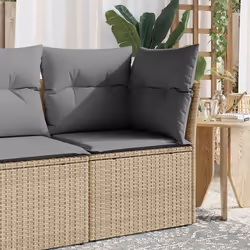 vidaXL Chaise de jardin sans accoudoirs avec coussins beige poly rotin